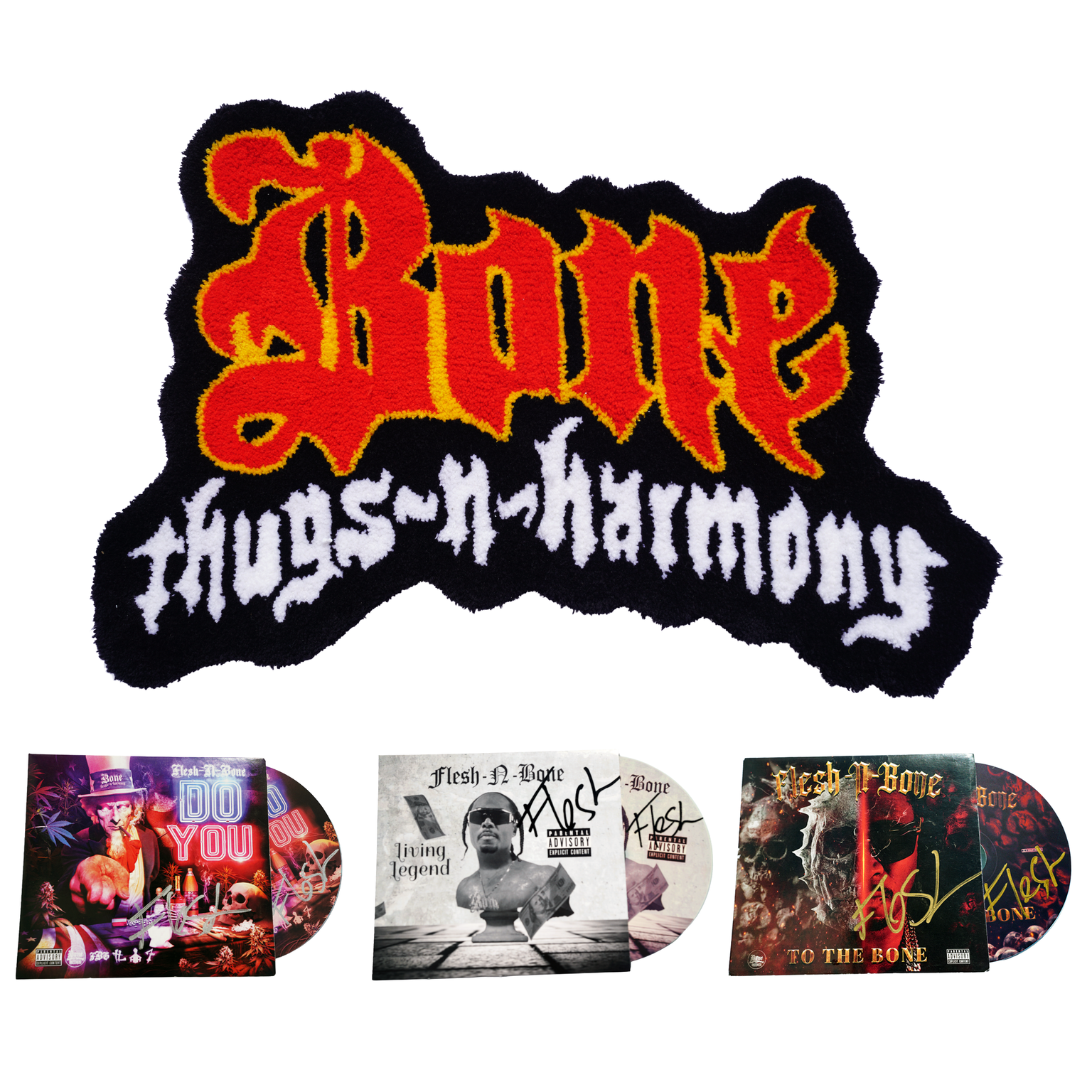 Bone Thugs Rug and 3 autographed CD Combo Package Deal