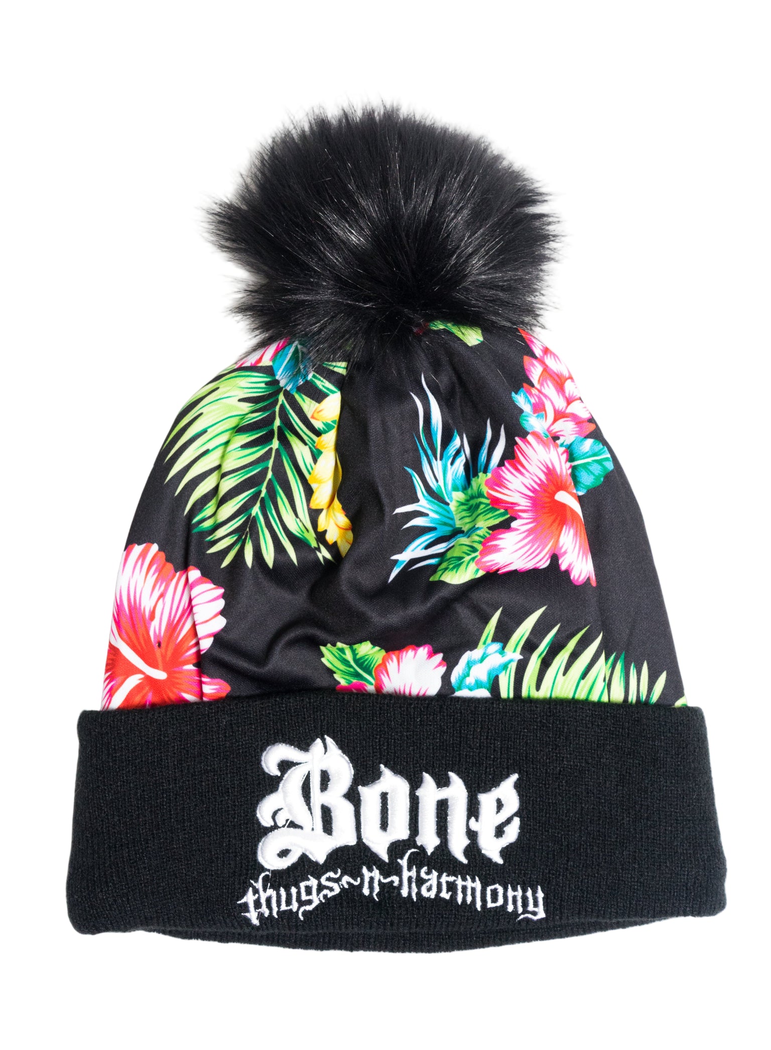 Black Floral Pom-Pom