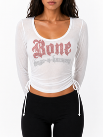 Sheer Ruched Side Drawstring White Top