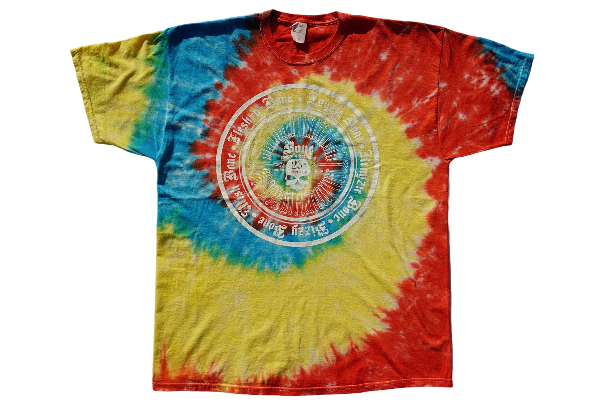 25th Anniversary white print tie dye t-shirt