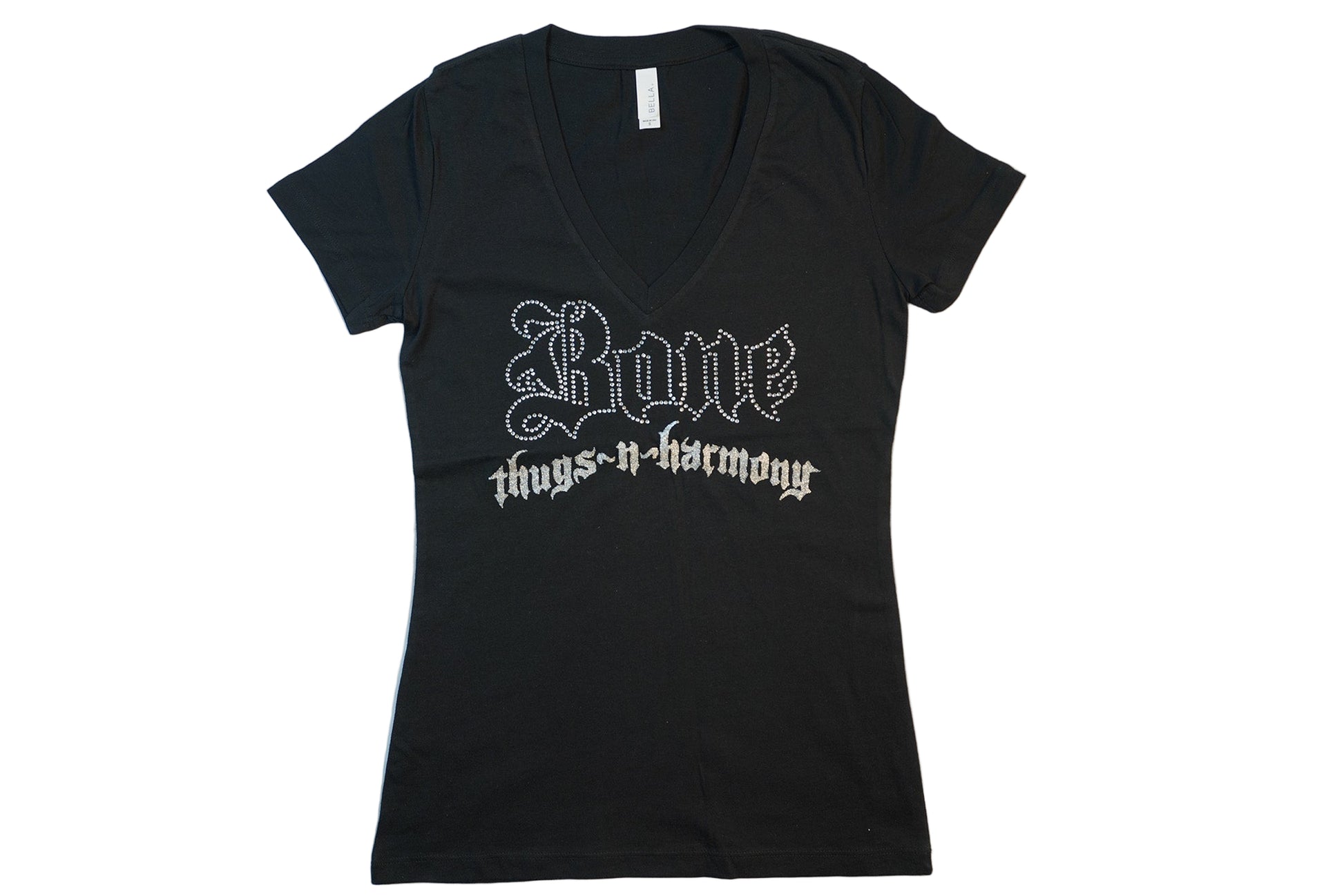 Women's Black V-Neck Rhinestone Tee