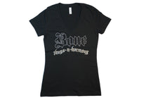 Women's Black V-Neck Rhinestone Tee