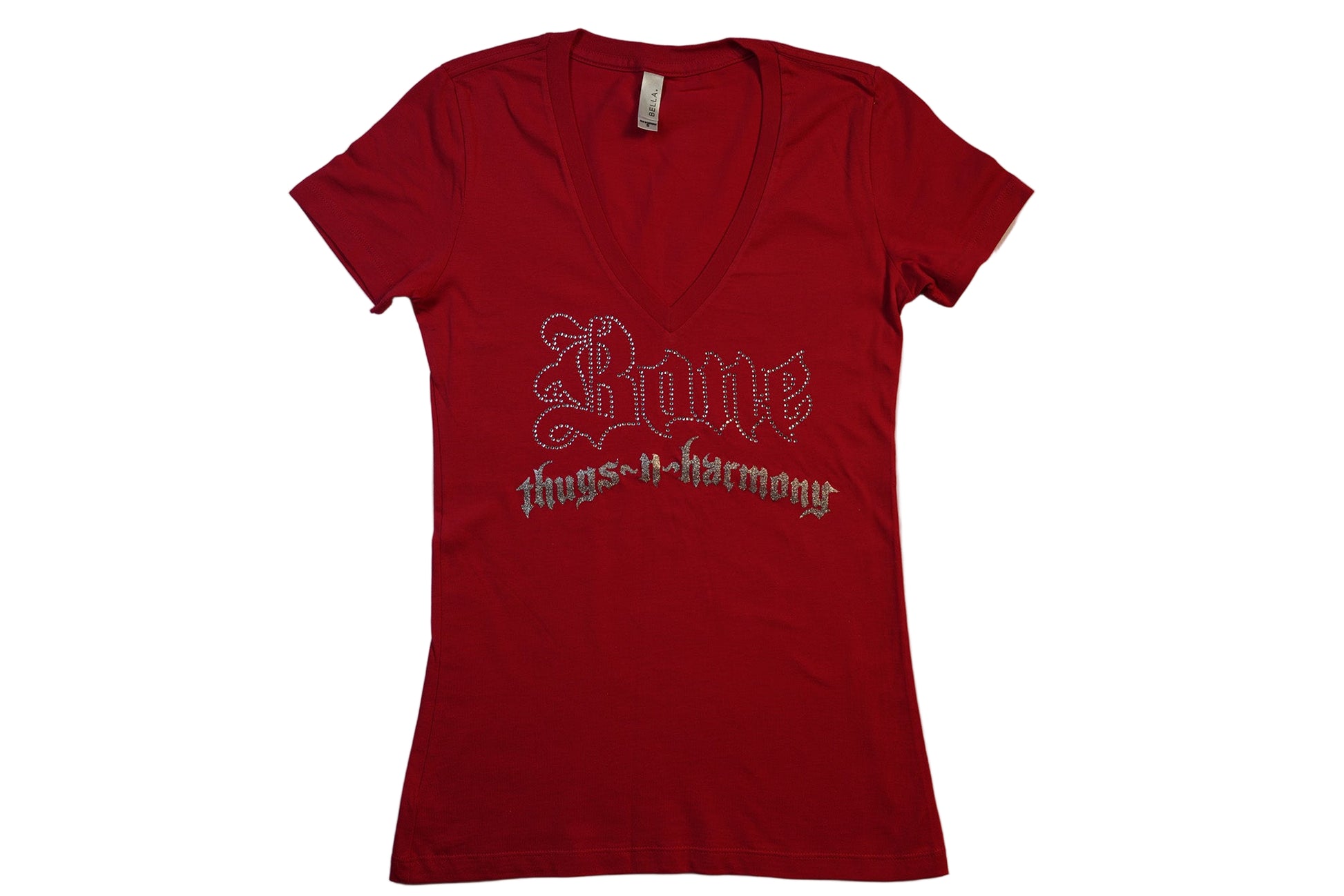 Women's Red Rhinestone V-Neck Tee