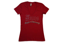 Women's Red Rhinestone V-Neck Tee