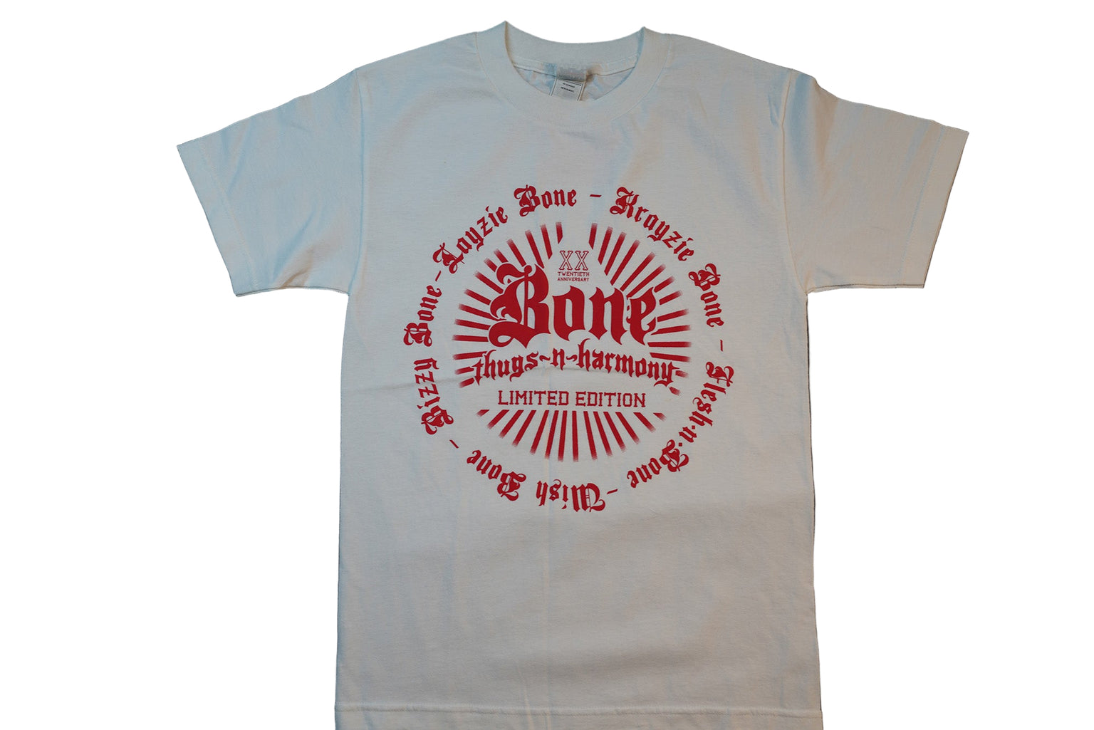 White 20th Anniversary red print tee