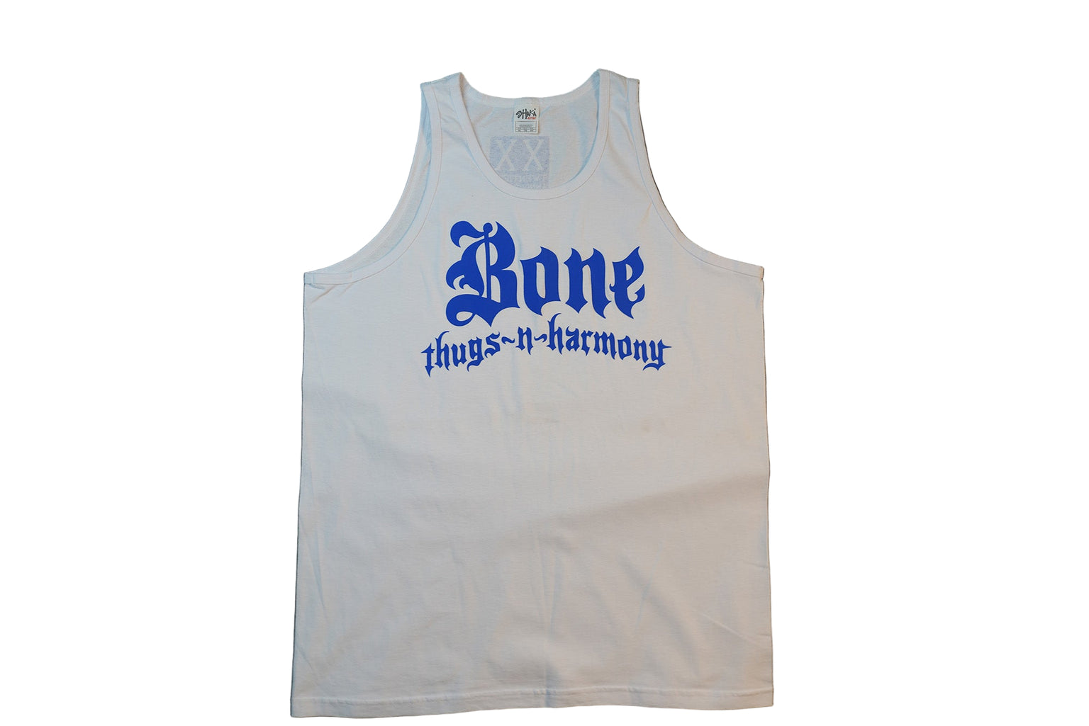 White Classic Tank Top with Blue Print