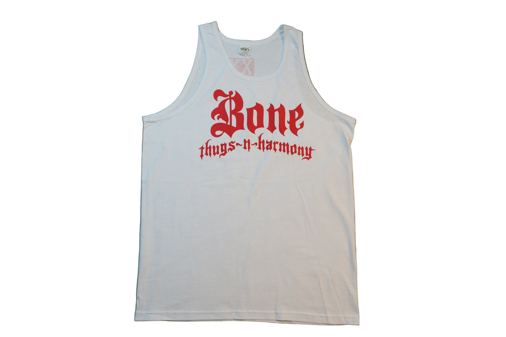 White Classic Tank Top with Red Print