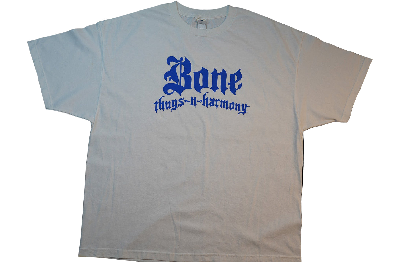 White Classic Tee with blue print