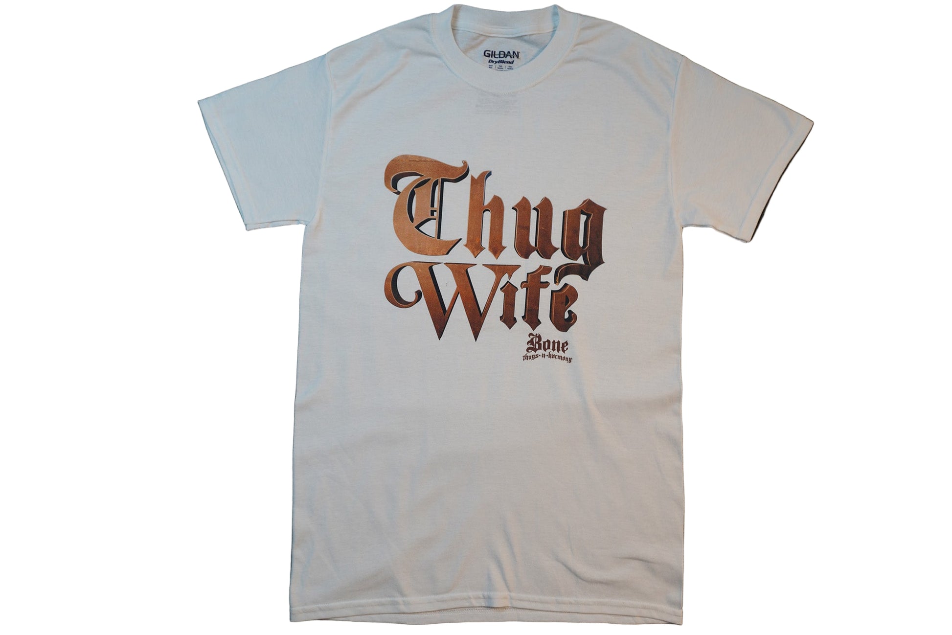 Women's White Thug Wife Crew Neck Tee with Bronze Logo